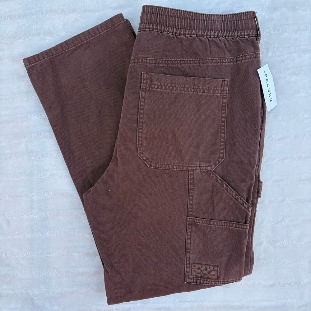 PacSun Men's Dark Brown Cargo Carpenter Utiliy Straight Cotton Pants Size L NWT